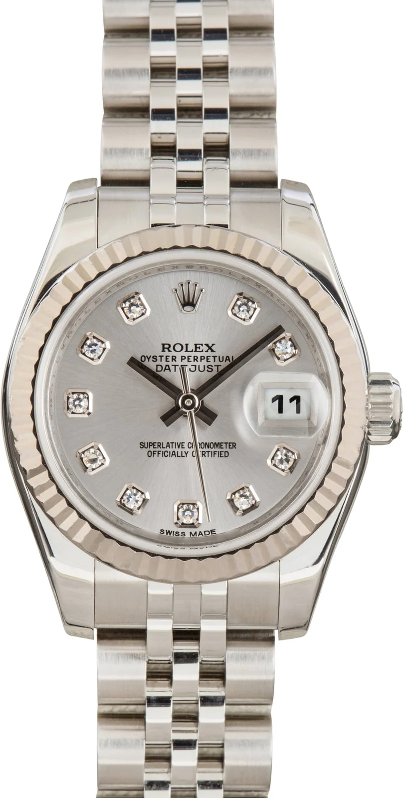 Rolex Datejust Silver Diamond Dial Ref 179174 2