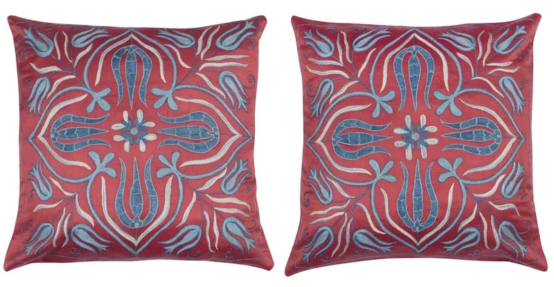 20x20 Set of 2 100% Silk Cushion Covers Embroidered Accent Pillows — decorative_object — resale