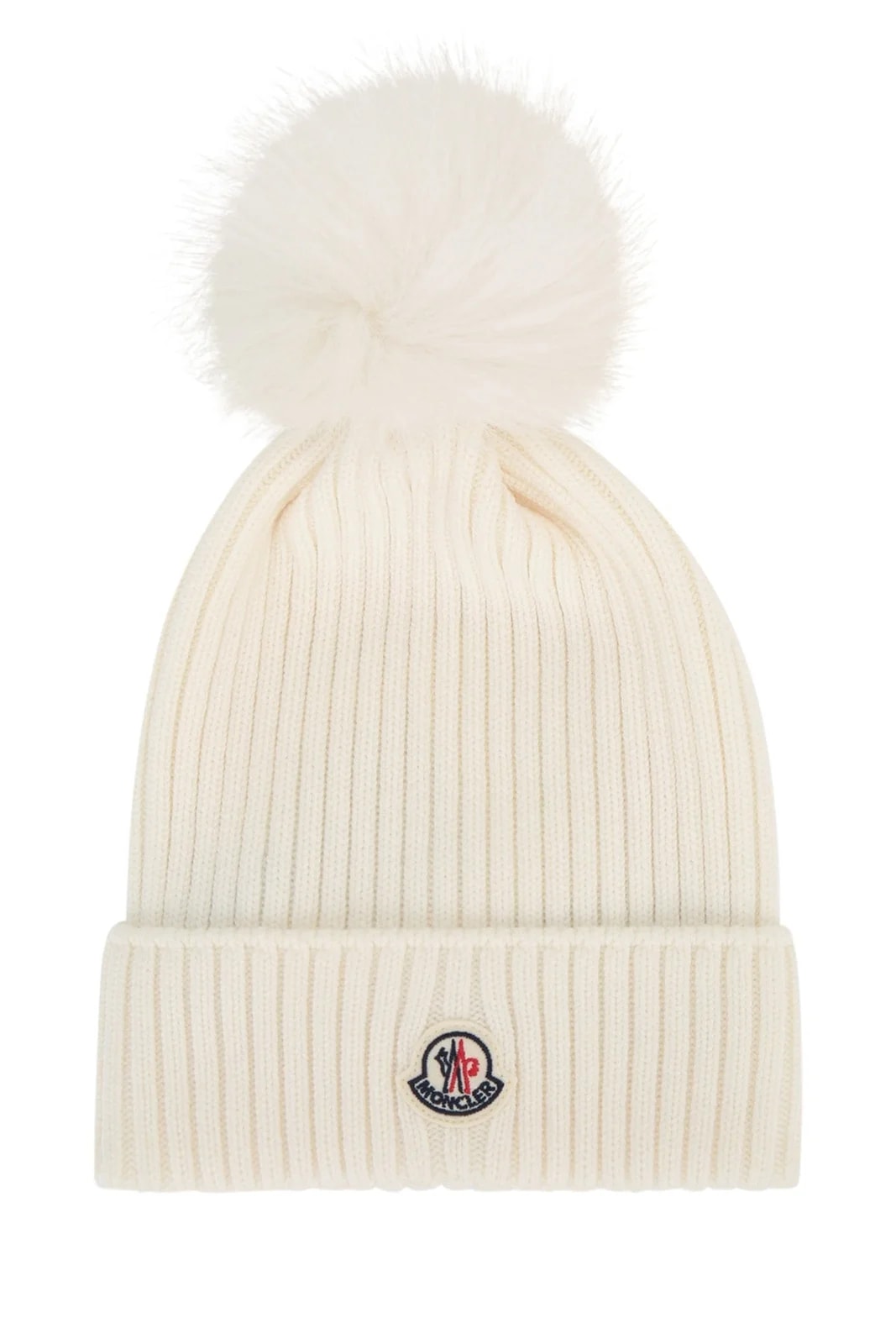 Moncler Jr — Moncler Jr Hat Ribbed With Fur Pom Beanie — Mixed Fibres Beanies — Accessory — resale