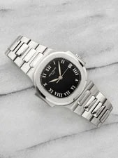2000s Patek Philippe Nautilus 3800/1A Stainless Steel Black Roman Dial Auto 37mm 2