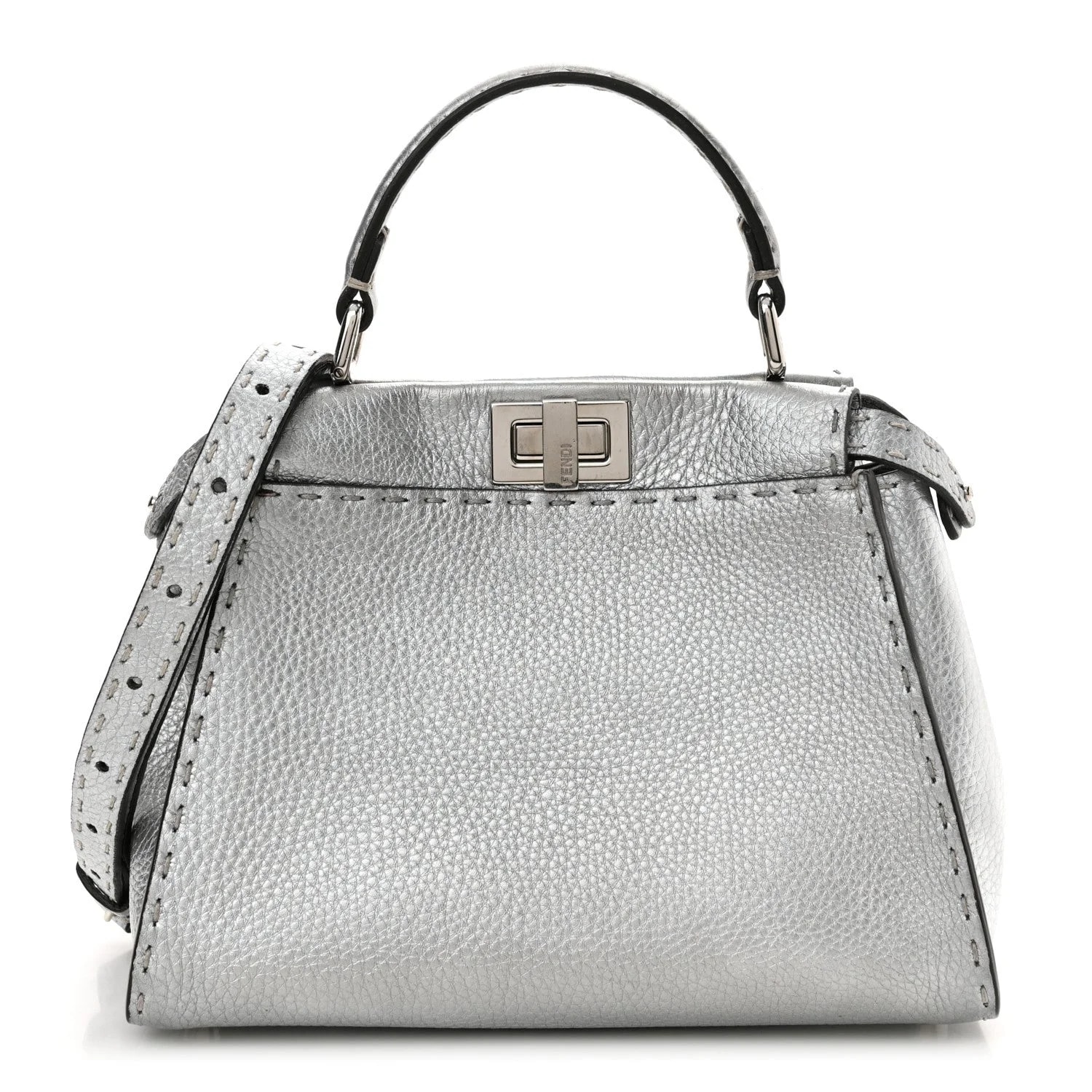 Fendi — Cuoio Romano Lux Medium Peekaboo Iconic Satchel Argento — Handbag — resale