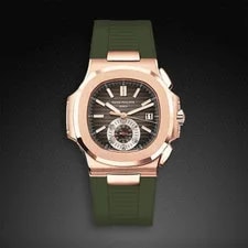 Patek Philippe — Patek Philippe Nautilus 5980R-001 Chronograph Date 18kt Rose Gold Green Rubber — Watch — resale
