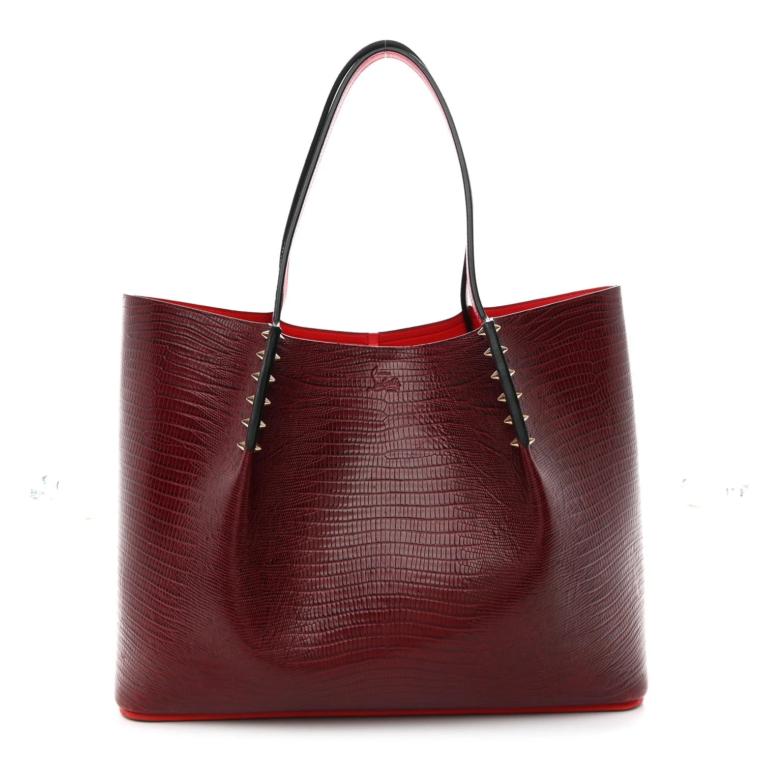 Christian Louboutin — Embossed Spiked Small Cabarock Shopper Bourbon — Handbag — resale
