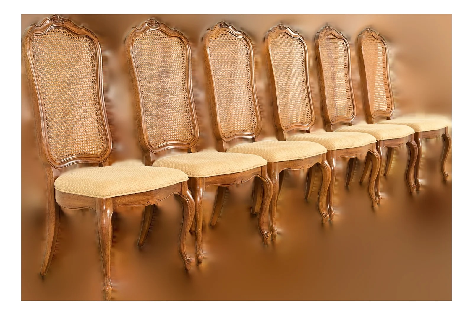 Thomasville — Thomasville French Provincial Louis XV Carved and Cane Back Dining , Set of Six — Furniture — resale