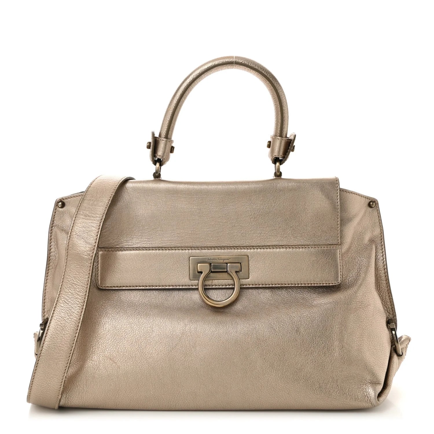Salvatore Ferragamo — Metallic Grained Medium Sofia Satchel — Handbag — resale
