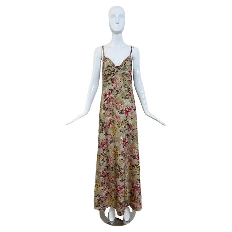 John Galliano — John Galliano 2000s Gazette Newsprint Newspaper Maxi Dress Gown W/ Slit — Clothing — resale