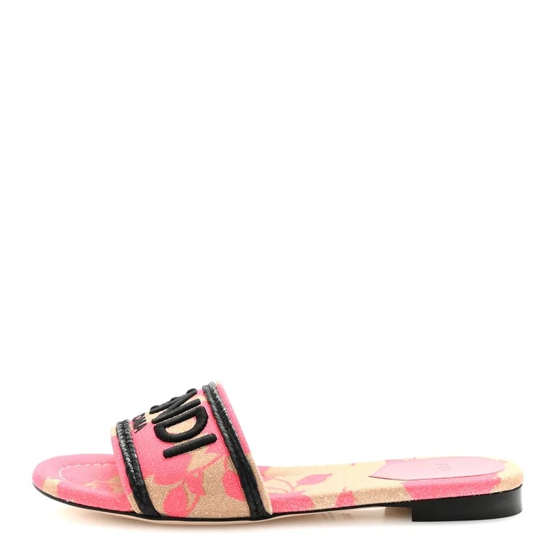 Fendi — Logo Embroidered Slide 36.5 Kissed — Designer Shoe — resale
