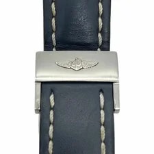 Breitling D Buckle Silver Stainless Steel Leather Belt Navy 22-20mm / 40590 2