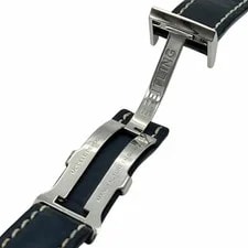 Breitling D Buckle Silver Stainless Steel Leather Belt Navy 22-20mm / 40590 4