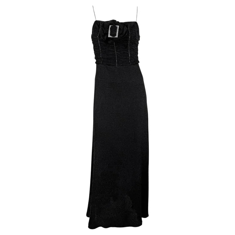 John Galliano — S/S 2003 John Galliano Rhinestone Buckle Floral Ruffle Slip Gown — Clothing — resale