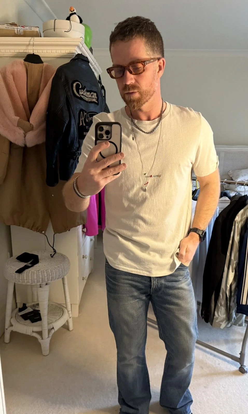 Saint Laurent — Saint Laurent Rive Gauche Paint Splatter Logo T Shirt — streetwear — resale