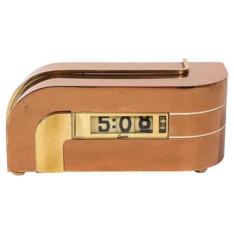 Lawson — Art Deco Lawson Model P-40 "Zephyr" Streamlined Copper & Brass Electric Clock — decorative_object — resale