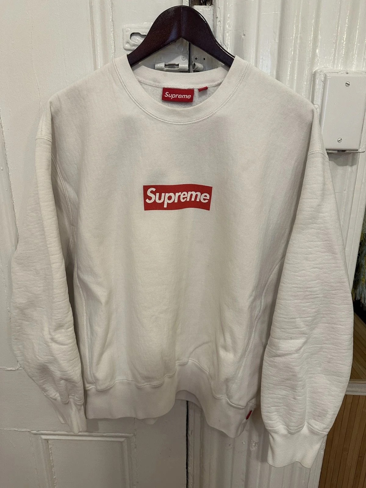Supreme — Supreme Washed Box Logo Crewneck Sweatshirt — streetwear — resale