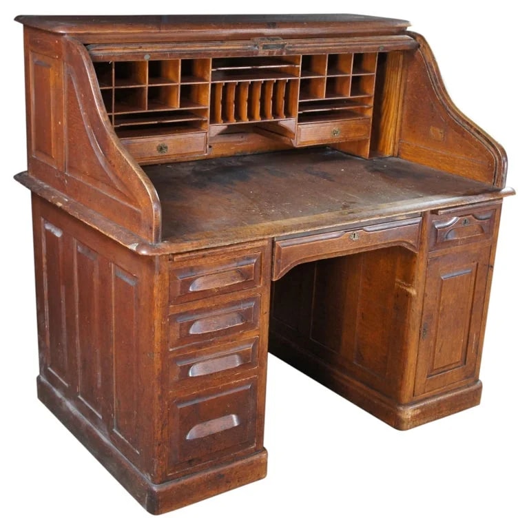 Antique Victorian American S Curve Tambour Roll Top Executive Office — Furniture — resale