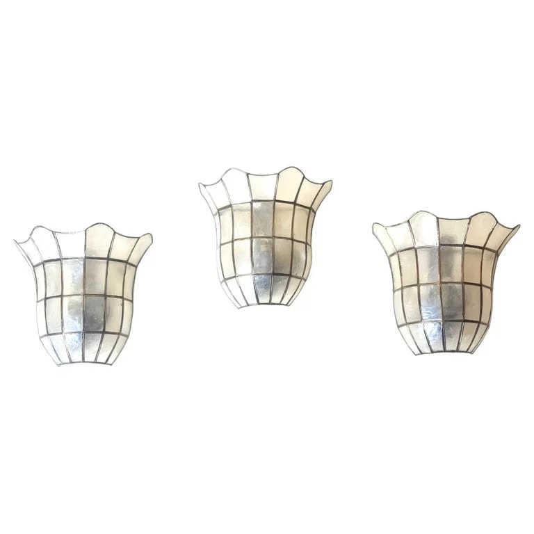 Set of Three Italian Capiz Shell Wall Sconces, Circa 1970s — lighting — resale