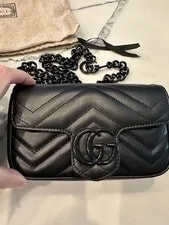 Gucci GG Marmont Mini Quilted Chain Strap Logo Monochrome 2