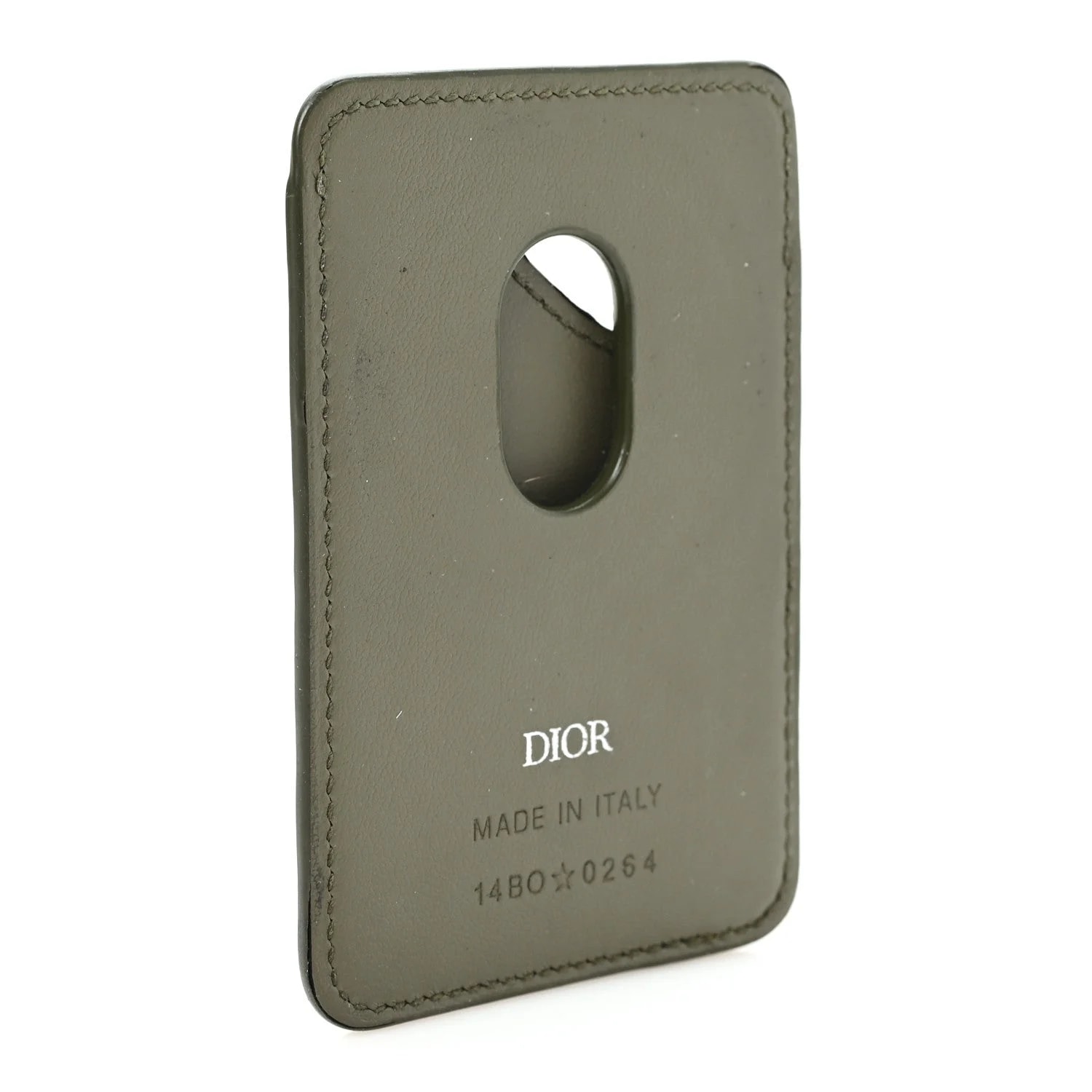 Grained Embossed Dior Gravity Magnetic Saddle Card Holder Kaki 3