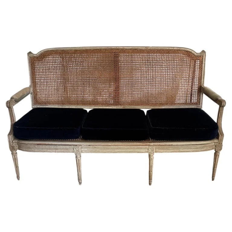 Louis — French Louis XVI Painted Wood and Cane Settee, Canape, Banquette — Furniture — resale
