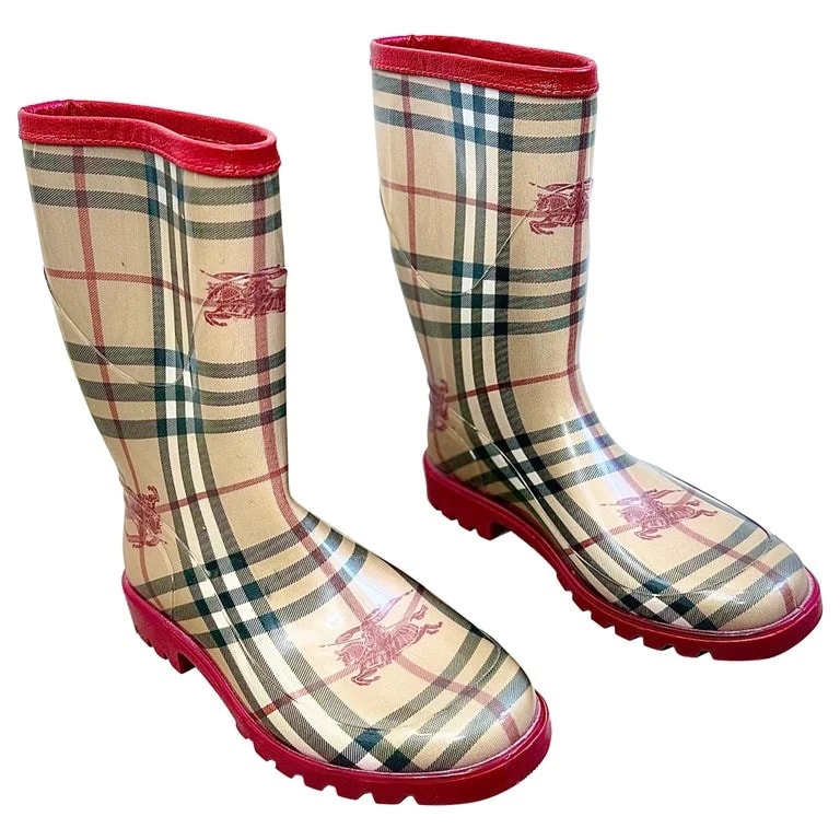 Burberry, Burberry London — Burberry Y2K Size 37 Nova Check Plaid Rain Trim Wellies — Designer Shoe — resale