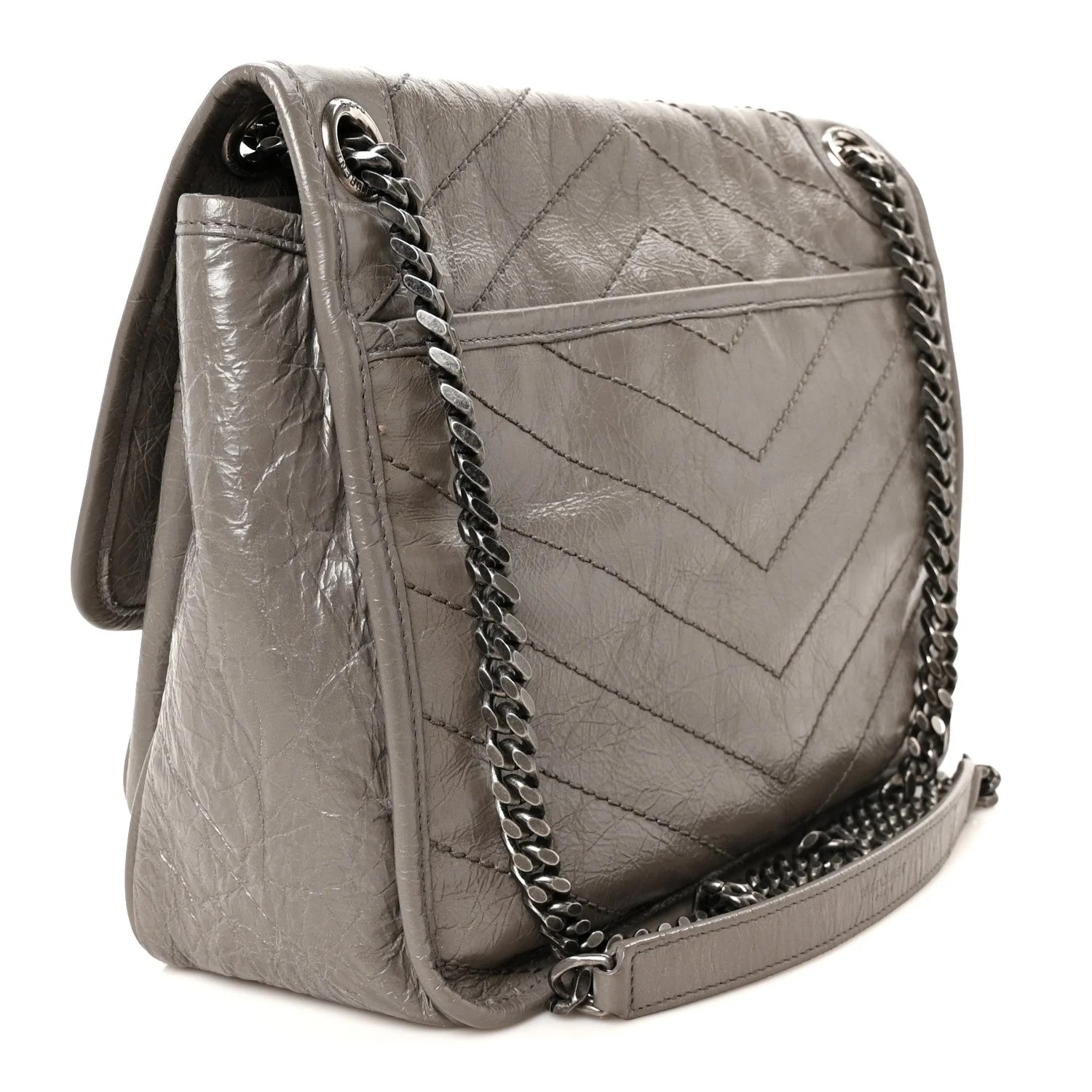 Crinkled Medium Niki Chain Satchel Fog 3