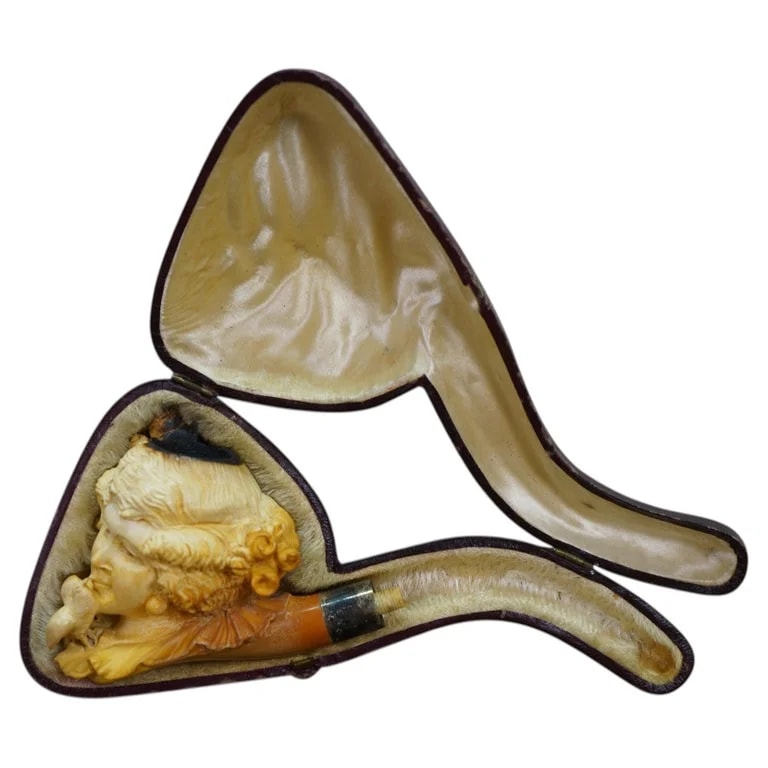 Antique Carved Meerschaum Lady & Bird Collar Pipe — Furniture — resale