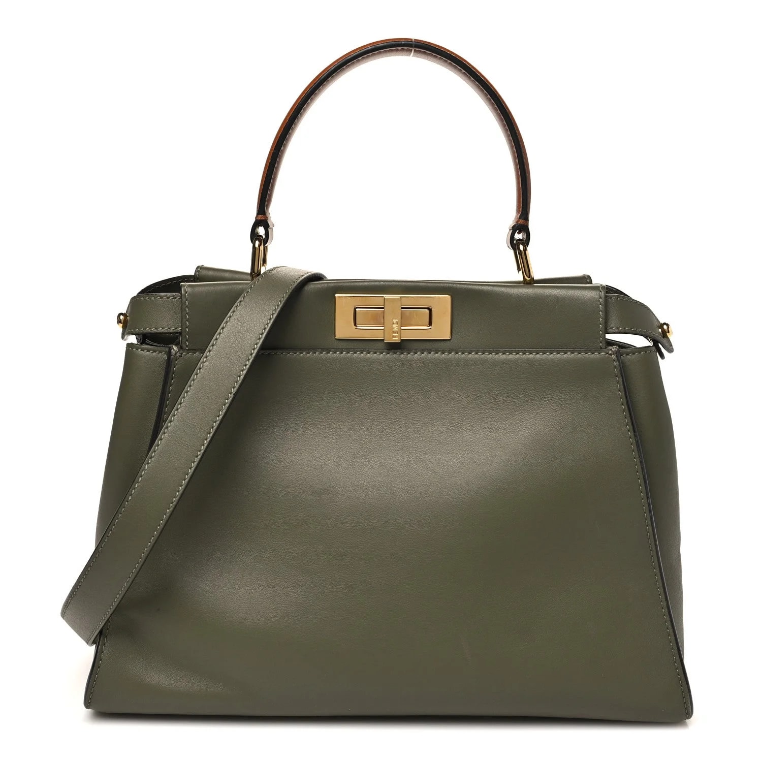 Fendi — Vitello Seta Light Aura Shiny Medium Peekaboo I SEE U Satchel Equatore Cuoio — Handbag — resale