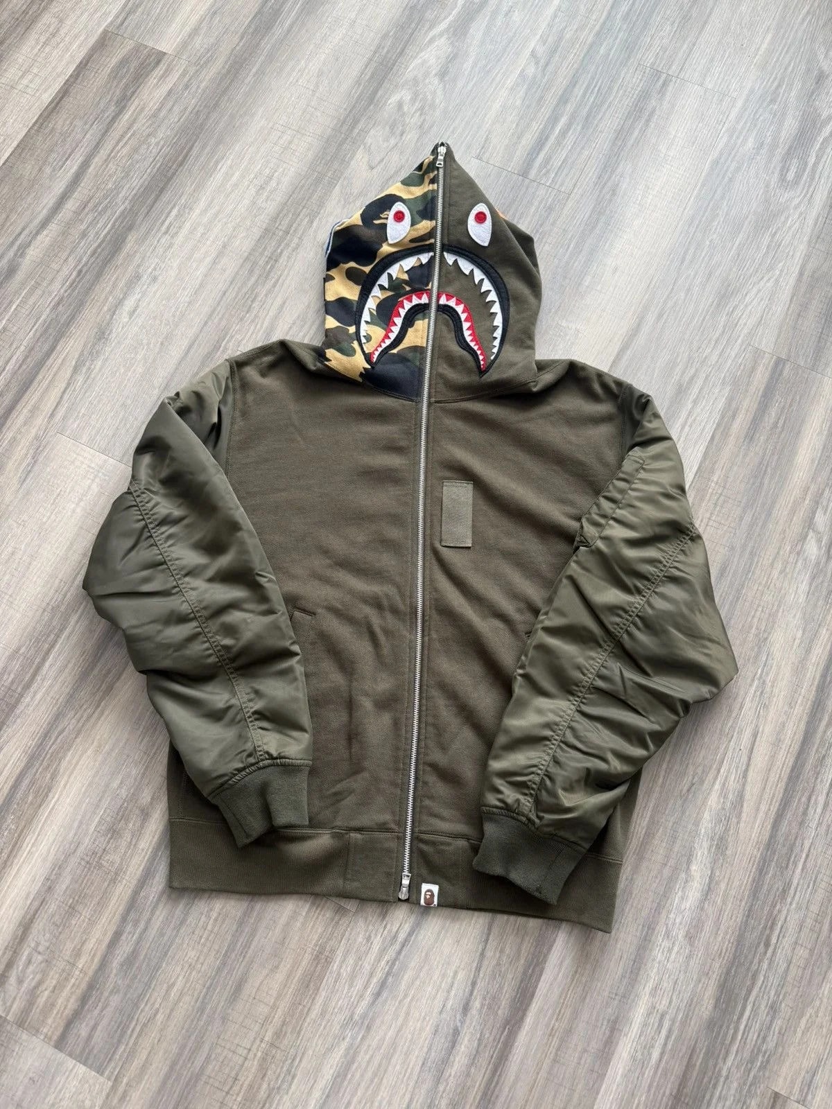 BAPE — Size M - Bape Military Shark Relaxed Fit Hoodie — streetwear — resale