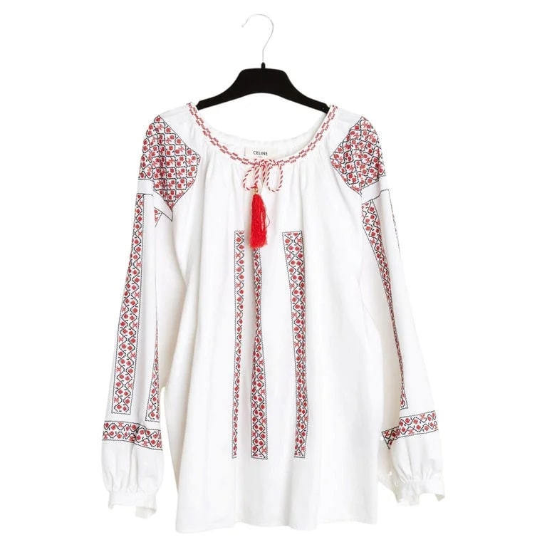 Celine, Hedi Slimane — Celine Top Romy FR38 Romanian Embroided Top Blouse UK10 US8 Céline — Clothing — resale
