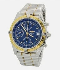 Breitling Chronomat 13050 Solid 18K Gold Bezel SS/18k Bullet Rouleaux Blue Dial 2