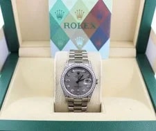 2004 Rolex Day-Date 118389 Rhodium Diamond Dial 18kt WG President W Papers 36mm 3