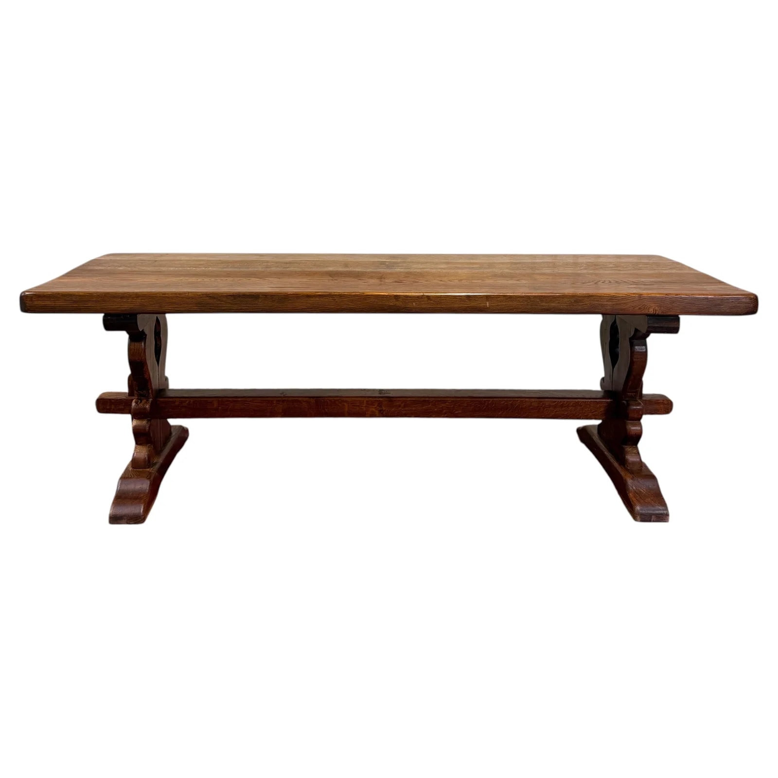 Antique French Country Farm Dining Table Farmhouse Trestle Base Oak 87w — Furniture — resale