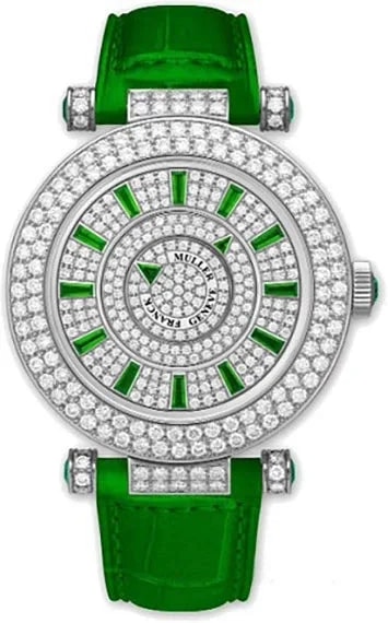 Worldofluxuryus — Franck Muller Double Mystery 18K White Gold & Dimaonds/Emeralds Lady's — Watch — resale