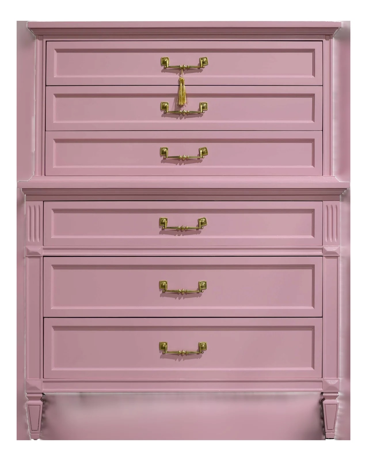 Dixie Furniture Co. — Mid Century Transitional Highboy Dresser By Dixie Furniture in - Newly Painted — Furniture — resale