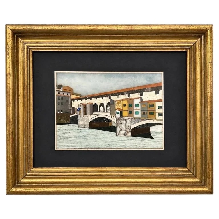 Mid-Century Italian Pietra Dura Plaque of the Ponte Vecchio, Florence, G. Ugolin — Furniture — resale