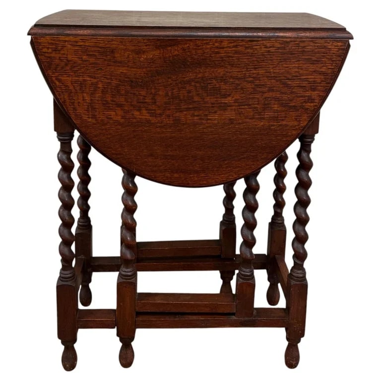 Antique English Petite Drop Leaf Gateleg Barley Twist Oval c.1920-30s — Furniture — resale