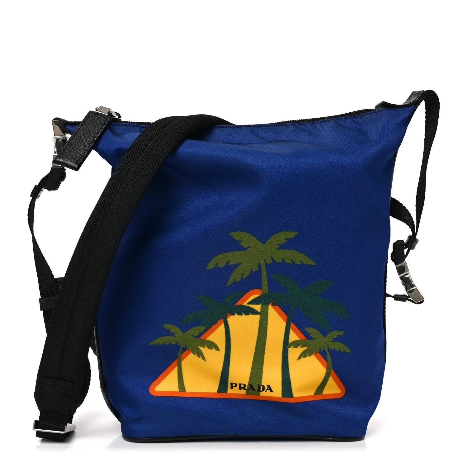 Prada — Palm Tree Print Bucket Bluette — Handbag — resale