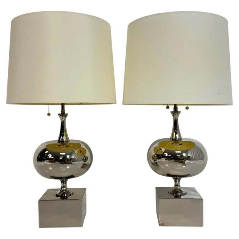 Marian Jamieson — Pair of Marian Jamieson "Paris" Polished Nickel Lamps, American Lighting — Furniture — resale