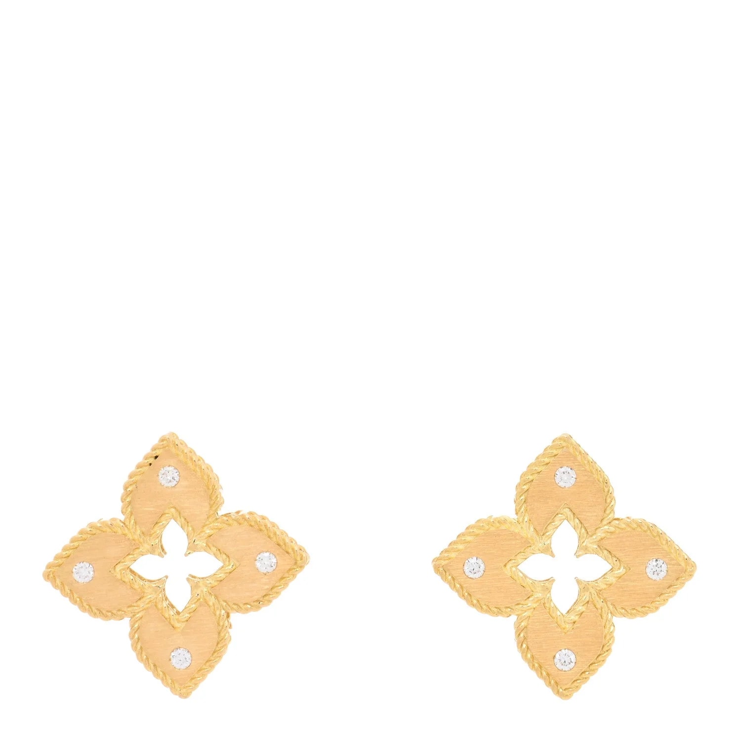 Roberto Coin — 18K Yellow Gold Medium Venetian Princess Finish Flower Stud — Jewelry — resale