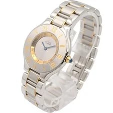Cartier Must21 LM W10072R6 Quartz Gold Plated SS 2