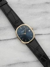 1970s Patek Philippe Ellipse 3788 18k Yellow Gold Blue Dial Quartz 28mm 2