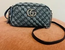 Auth. Gucci Monogram Matelasse Diagonal Small GG Marmont 4