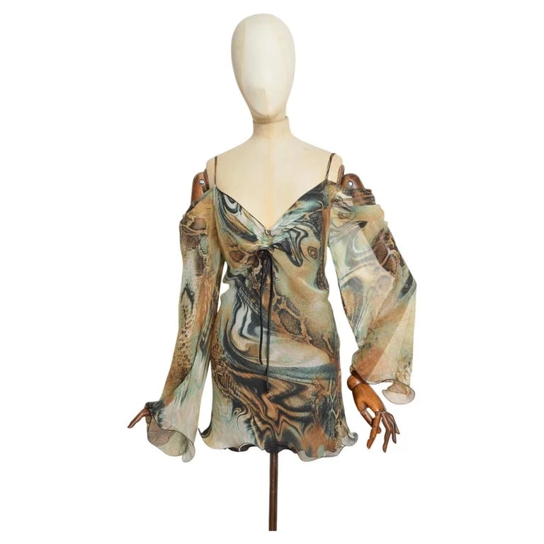 2000's Boho Off the Shoulder Exotic Print Tunic - Mini Dress — Clothing — resale