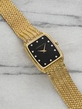 1980s Audemars Piguet Rectangular Yellow Gold Manual Onyx Diamond 22mm 2