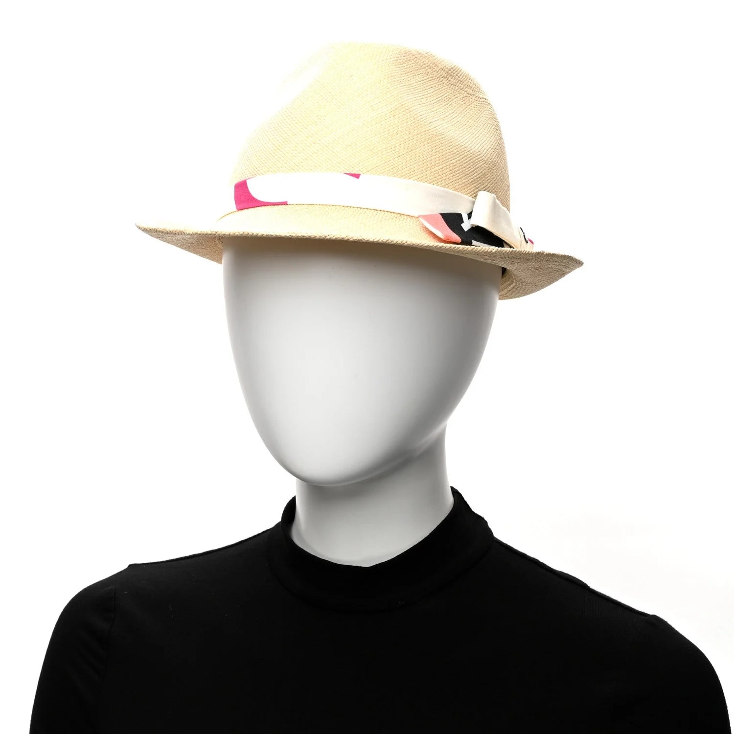 Straw Ribbon Fedora Hat M 2