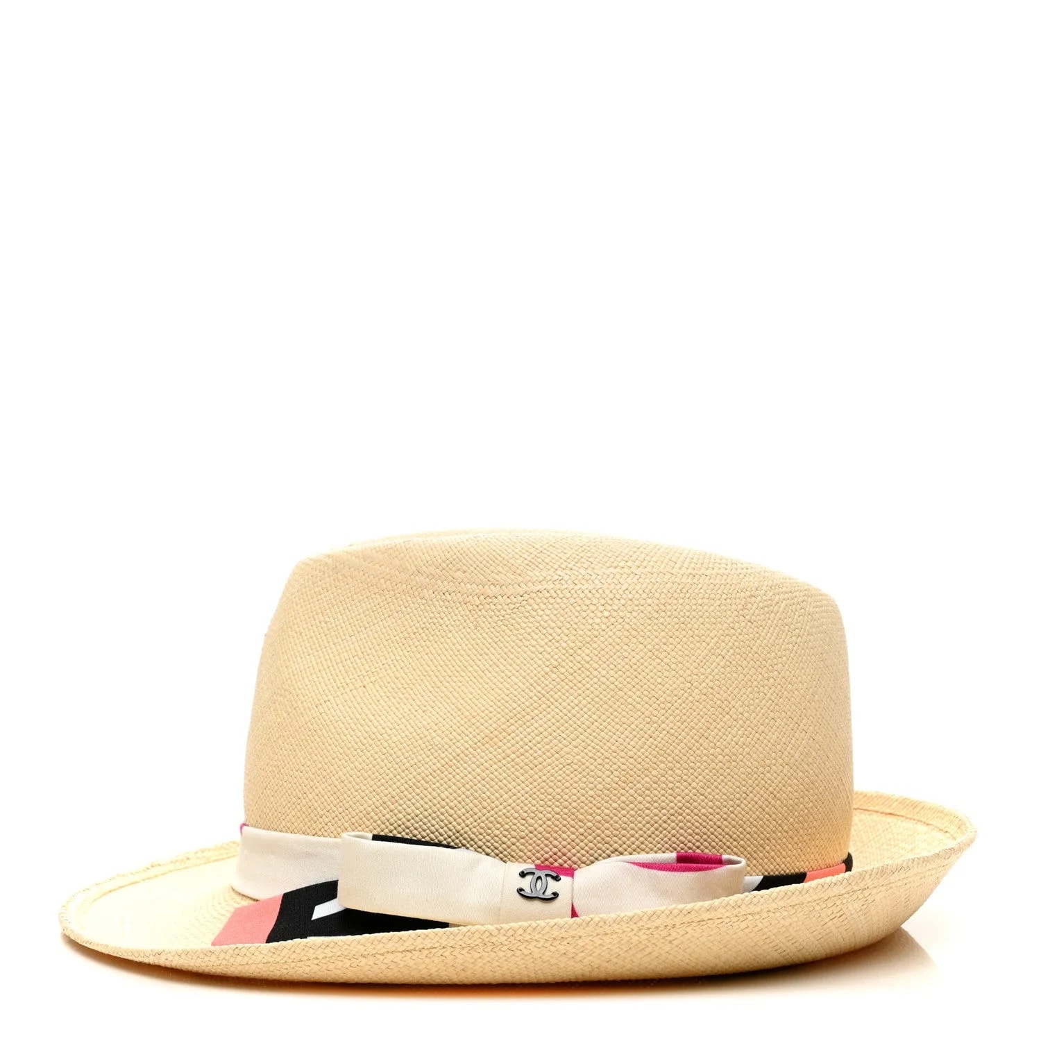 Straw Ribbon Fedora Hat M 4
