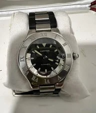 Cartier Must 21 Automatic Black Dial Date Silver/Black Bracelet w/Box 3