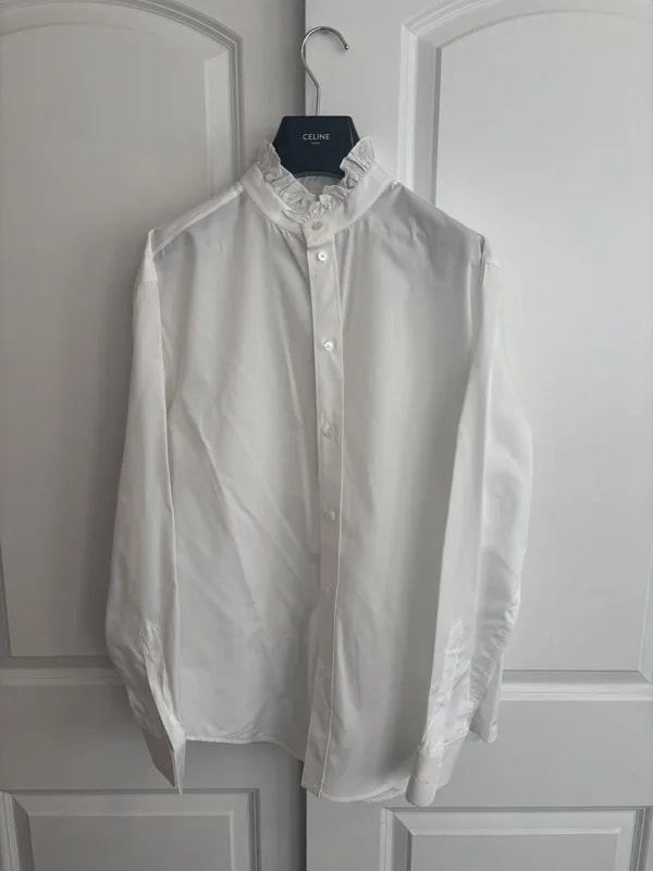Celine — Celine Ruffle Collar Cotton Poplin Shirt — streetwear — resale
