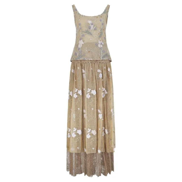Emanuel Ungaro — 1999 Ungaro Haute Couture Floral Embroidered Cami Top and Skirt — Clothing — resale