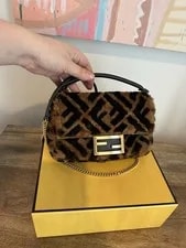 Fendi Mini Baguette Lamb Fur Cross-Body 2