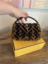 Fendi Mini Baguette Lamb Fur Cross-Body 4